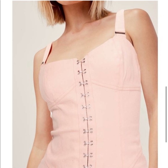 For Love and Lemons FL&L Monika Eyelet Hook Front Mini Dress Pink Small EUC - Picture 3 of 11